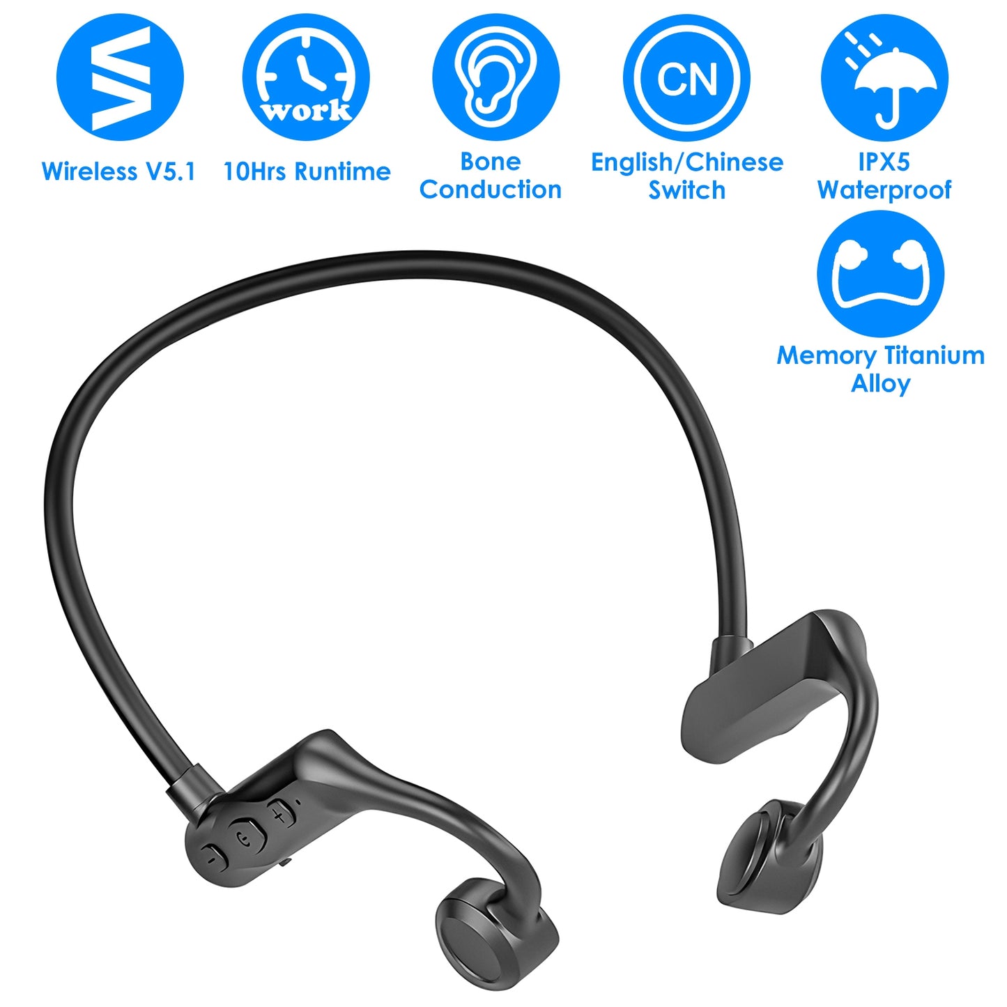 IPX5 Waterproof Wireless V5.1 Bone Conduction Earphones Open-Ear Wireless Headsets Music Sport Wireless Open Hook Earphone with Sensitive Mic For Busi