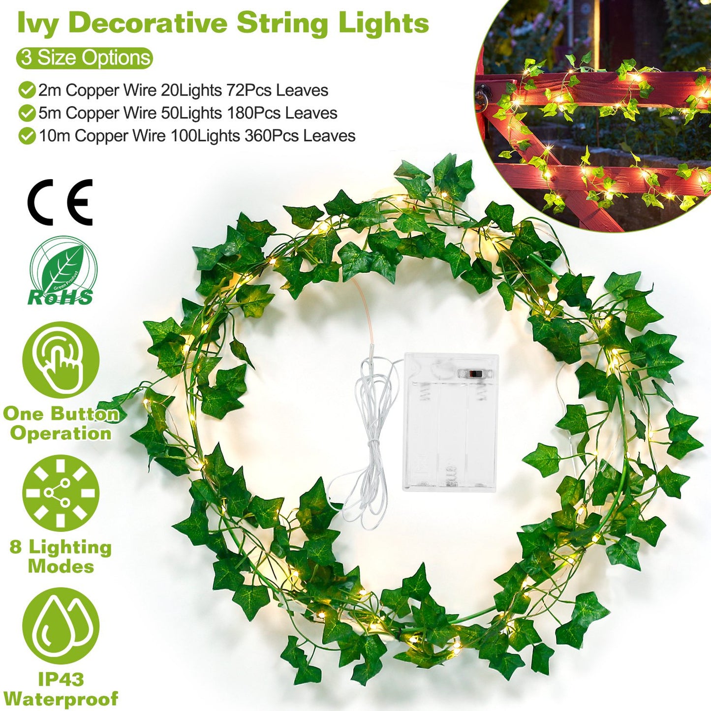 Artificial Ivy Battery Powered String Lights 360Pcs Leaves 100Pcs LED Beads Fake Leaf Fairy Lamps DIY Decorative Night Light For Wedding Kitchen Wall