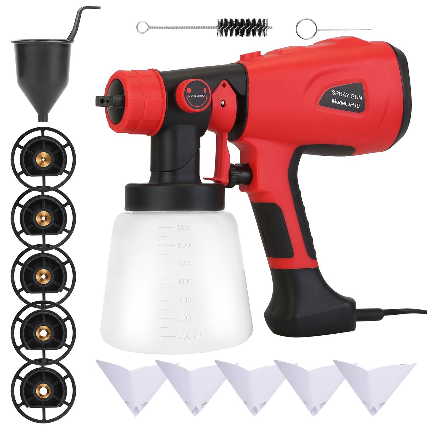 ElectricÊPaint SprayerÊHVLP Spray Painting Gun Handheld Painter with Different Spray Patterns 5 Nozzles 800ML Detachable Cup Flow Adjustable Length Ad