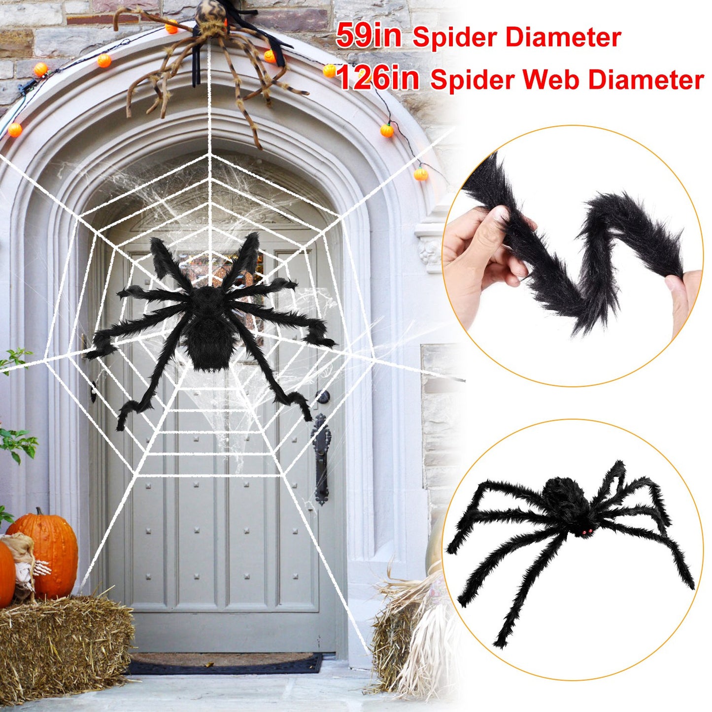 Halloween Decorations Spider Outdoor 59inch Halloween Spider with 126 inch Tarantula Mega Spider Web Hairy Poseable Scary Spider Outdoor Yard Creepy D