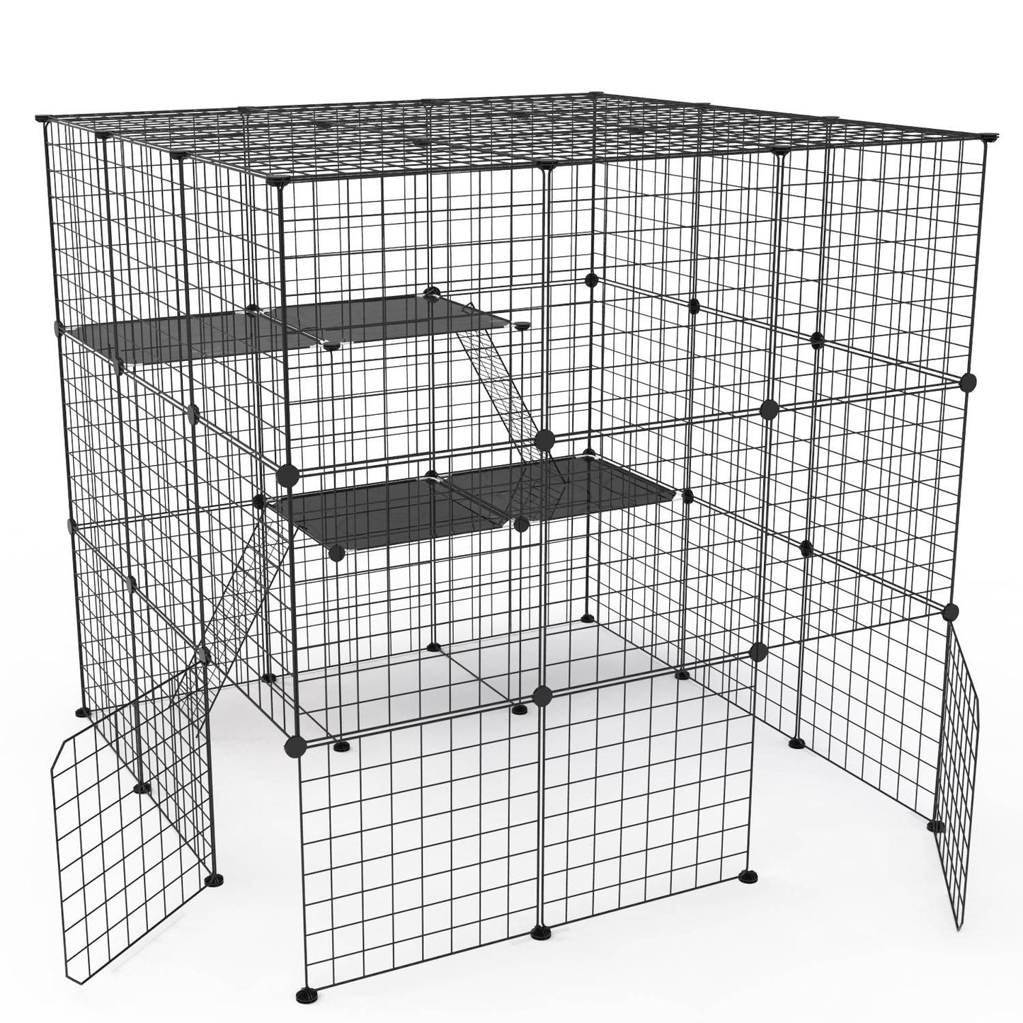 3 Tier Large Cat Cage Enclosure Indoor Cat Playpen Iron Construction Cat House Detachable Cat Crate With 2 Ladders Doors For 1-4 Cats 41.73ÓL x 41.73Ó