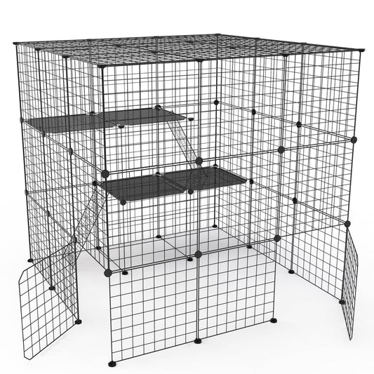 3 Tier Large Cat Cage Enclosure Indoor Cat Playpen Iron Construction Cat House Detachable Cat Crate With 2 Ladders Doors For 1-4 Cats 41.73ÓL x 41.73Ó