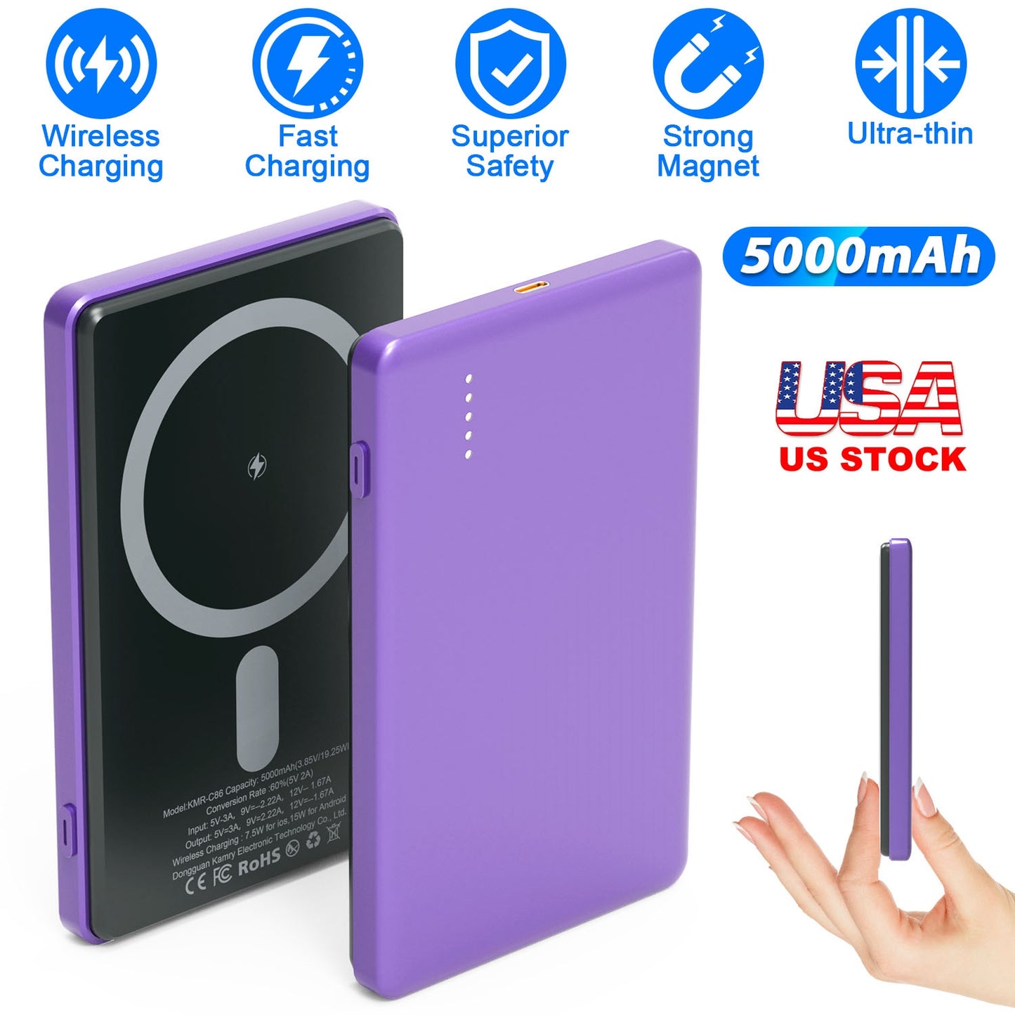 2 In 1 5000mAh 8MM Slim MagSafe Wireless Power Bank PD20W Magnetic Fast Charger Portable Phone Charger Fit for IOS Phone 15 14 13 12 Series And More