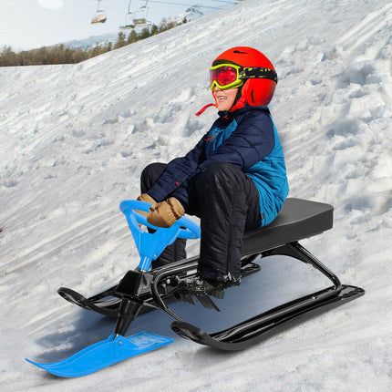 Kids Snow Sand Grass Sled w/ Steering Wheel and Brakes