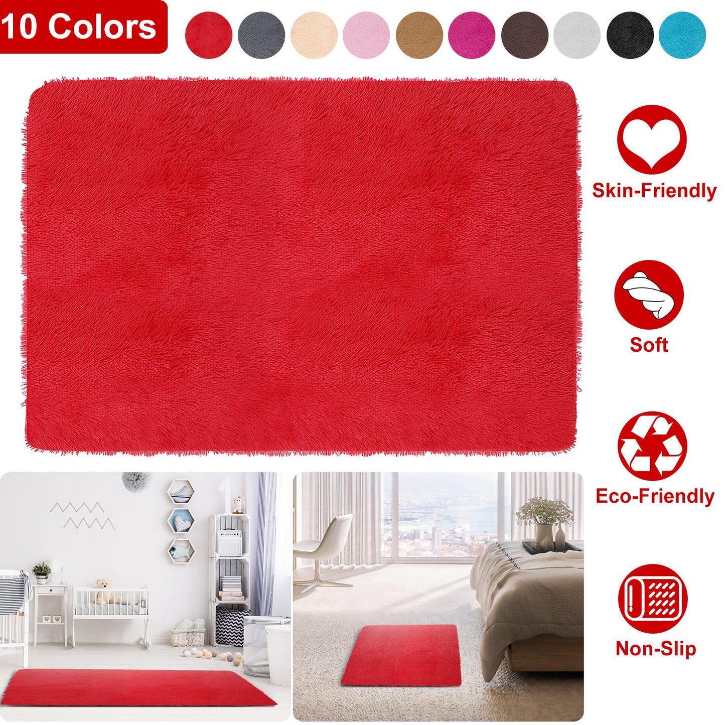 Fluffy Bedroom Rug 4Õ x 2.6Õ Anti-Skid Shaggy Area Rug Decorative Floor Carpet Mat for Nursery Bedroom Living Room