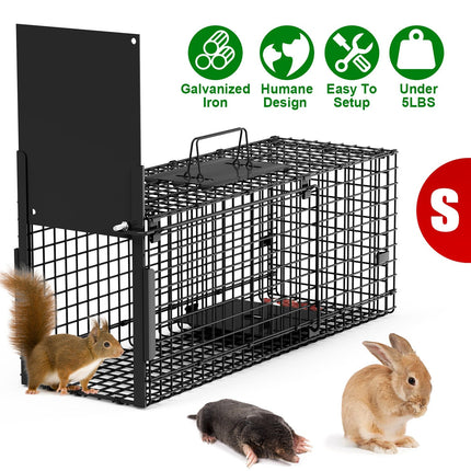 26in Single Door Live Animal Cage Trap For Animals Under 5LBS Easy To Setup Humane Galvanized Iron Trap Cage For Small Cats Rabbits Squirrels Moles Ch