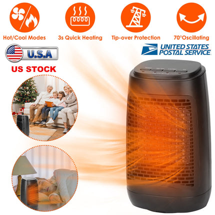 1500W Ceramic Space Heater with Oscillation & Tip-Over Protection