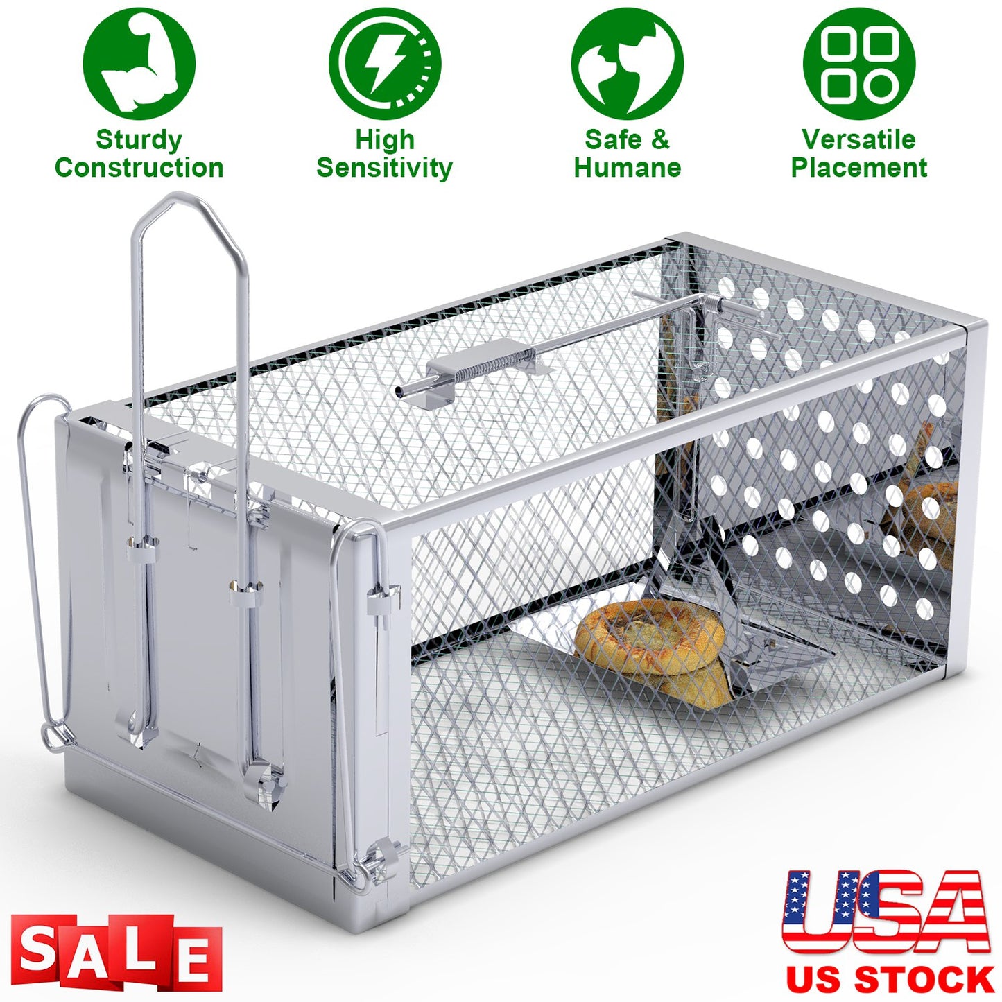 Single Door Rat Trap Cage Humane Rodent Trap Mouse Trap Indoor Outdoor for Small Rodents Mice Voles Hamsters