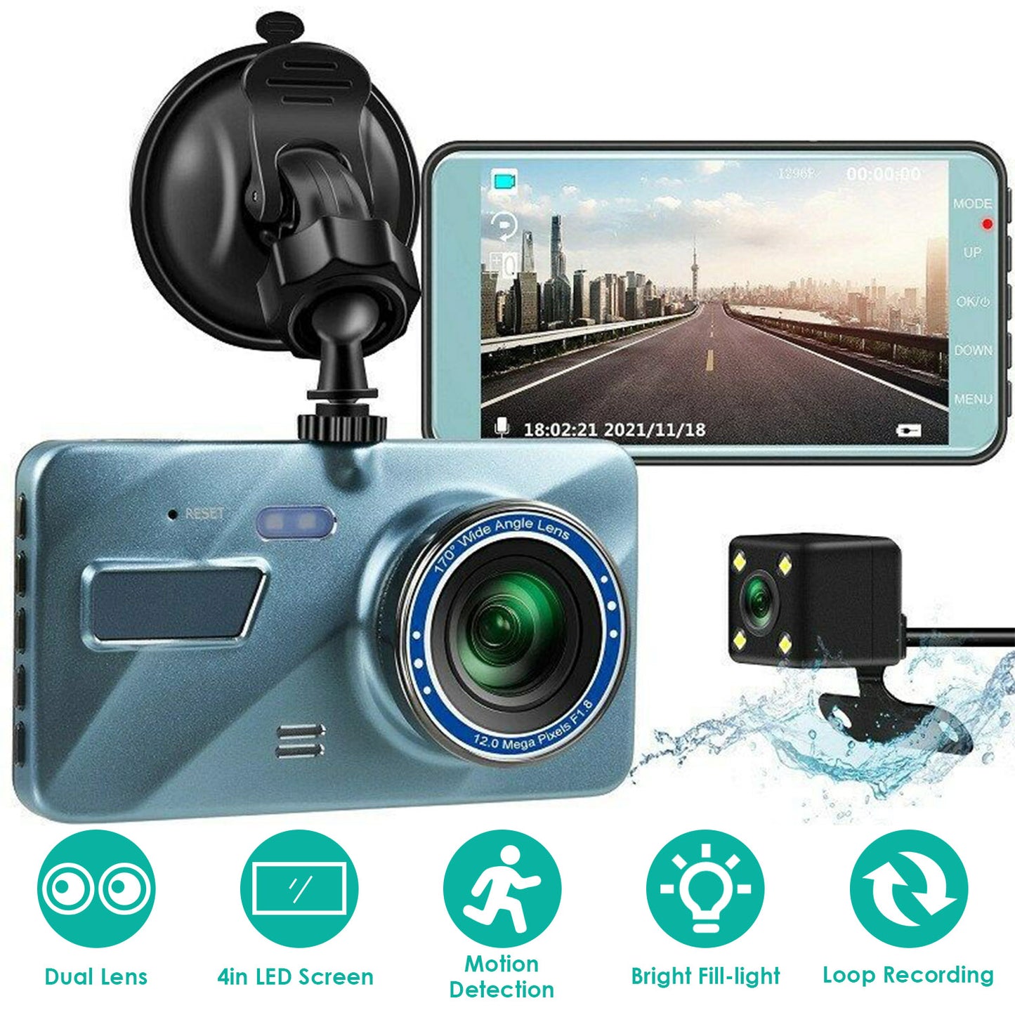 720P Dual Dash Cam Car Camera Recorder Looping Recording Car DVR Driving Vehicle Recorder with Motion Detection Light