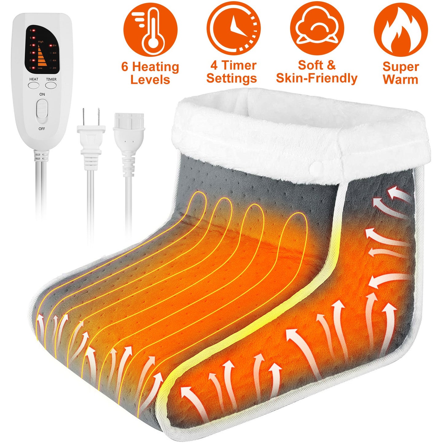 Heating Pad for Foot Electric Heated Foot Warmer Soft Leg Warmer Boots with 6 Level Heating 4 Level Timing