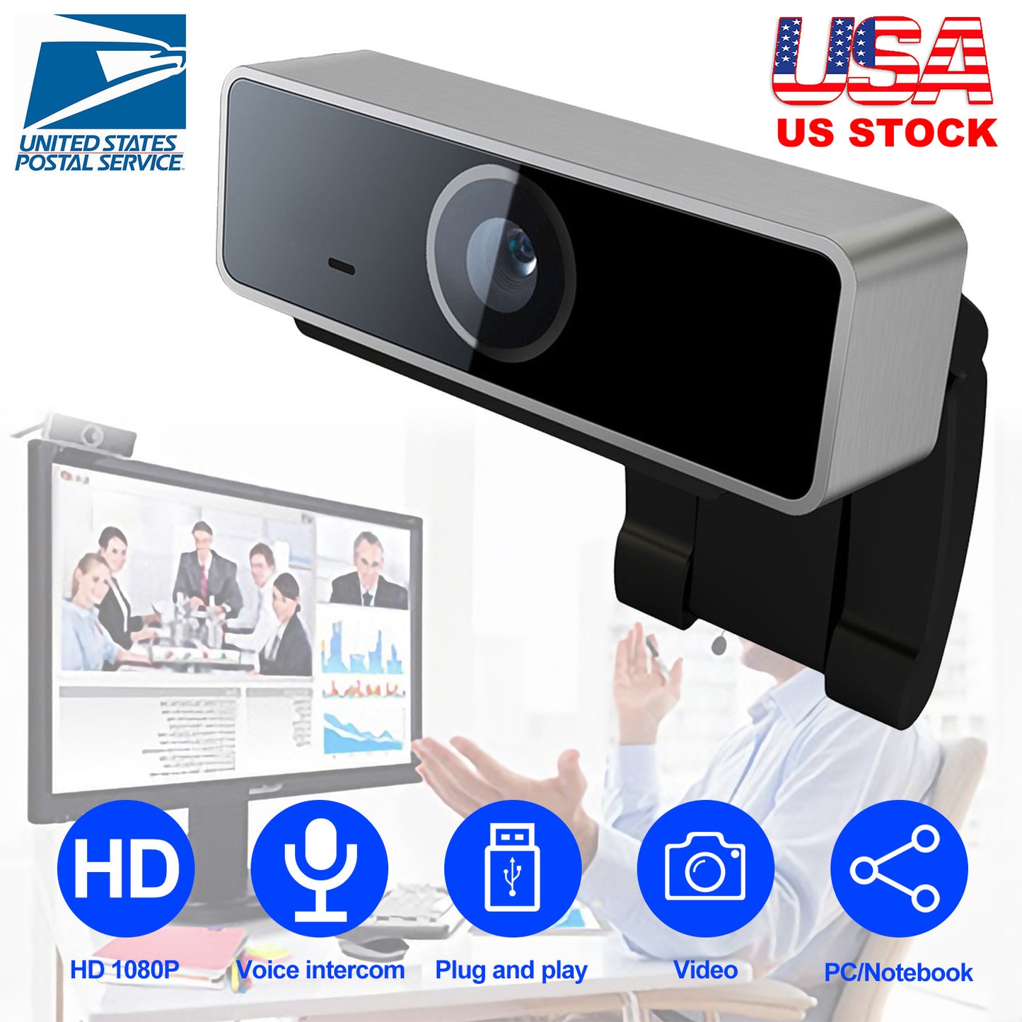 FHD 1080P Webcam USB PC Computer Webcam Auto Focus with Microphone 60-Degree Widescreen Desktop Laptop Webcam Live Streaming Webcam with Rotatable Cli