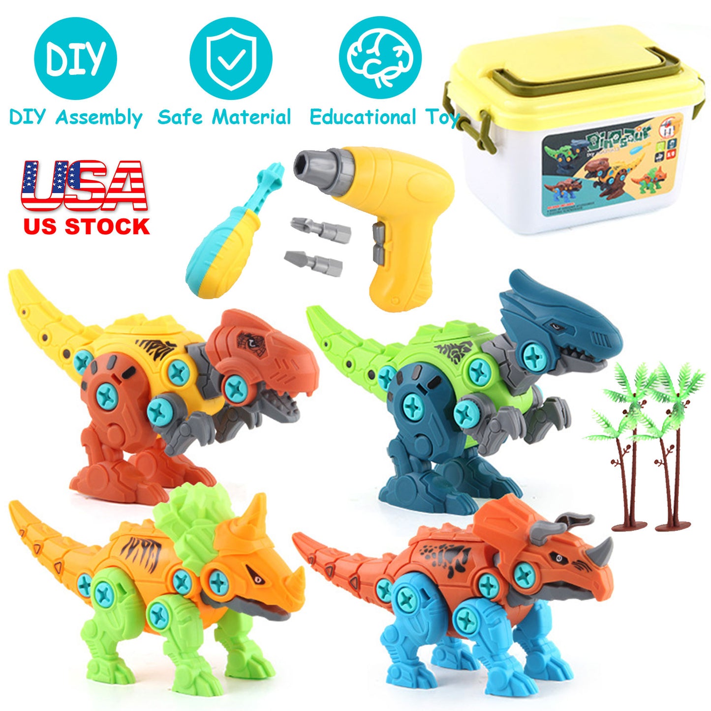 Take Apart Dinosaur Toys DIY Dinosaur Construction Building Block Assembly Toys with Electric Drill for Kids 3-7 Year Old Learning Educational Gift