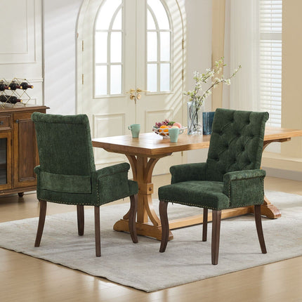 Tufted Dining Chair with Nailhead Trim & Curved Wood Legs
