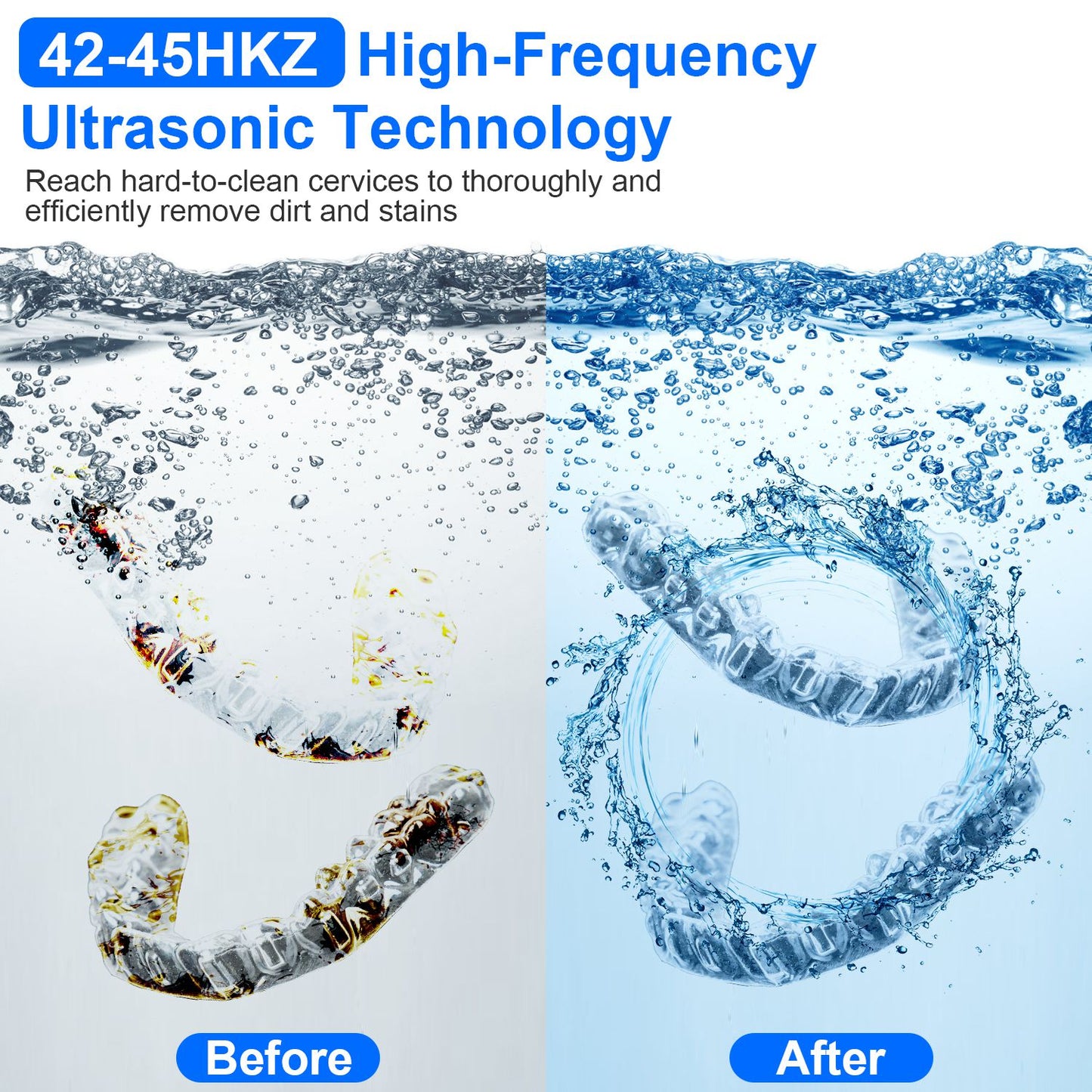 Ultrasonic Retainer Cleaner 45kHz Ultrasonic Cleaning Machine with 3 Modes 230ML Capacity UV Light for Denture Mouth Guard Aligner Dental Trays Braces