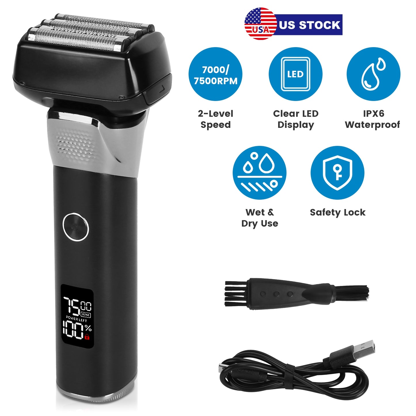 Electric Foil Face Shaver 5-Blade Electric Razor for Men Wet & Dry Jawline Beard Trimmer Precision Sideburn Shavers IPX6 Waterproof with LED DisplayÊC