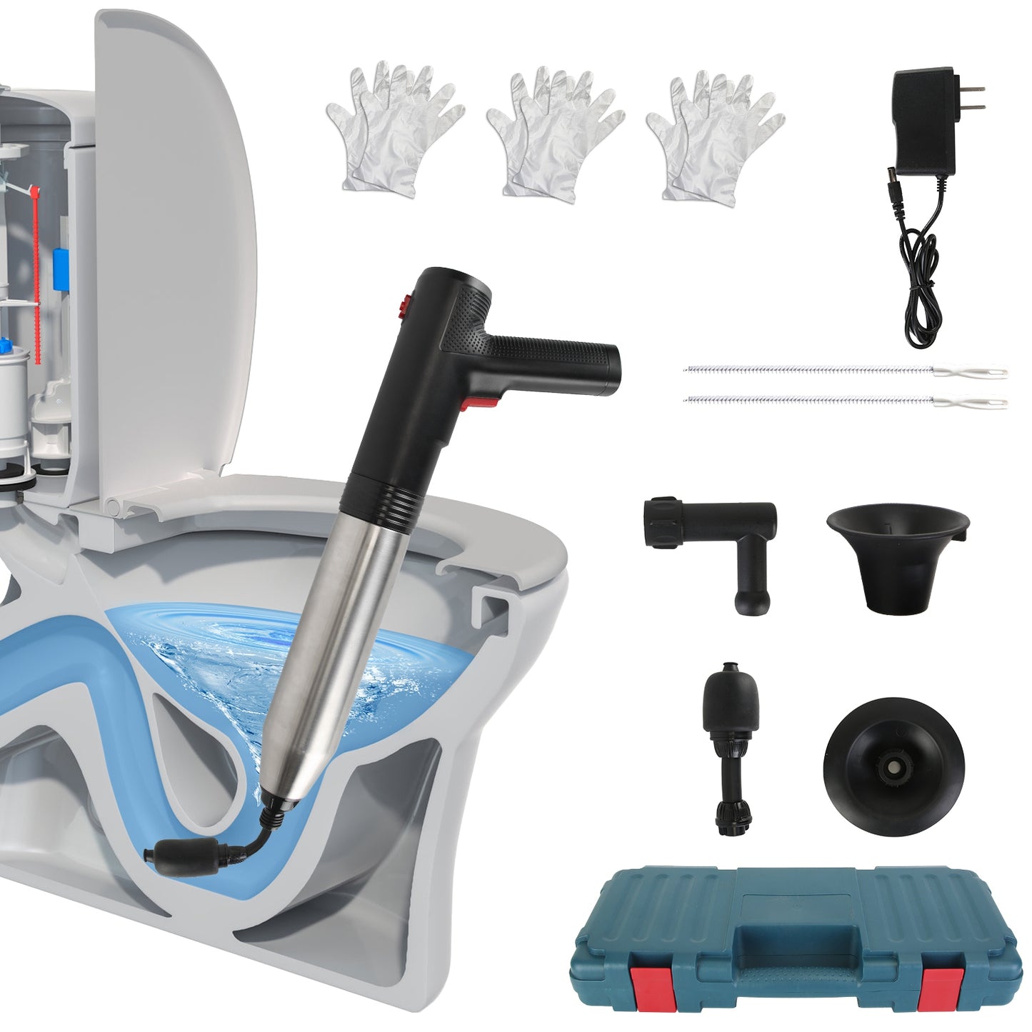 Electric Toilet Plunger High Pressure Air Plunger Air Drain Blaster Drain Clog Remover with Real Time Pressure Display for Toilets Bathroom Floor Drai