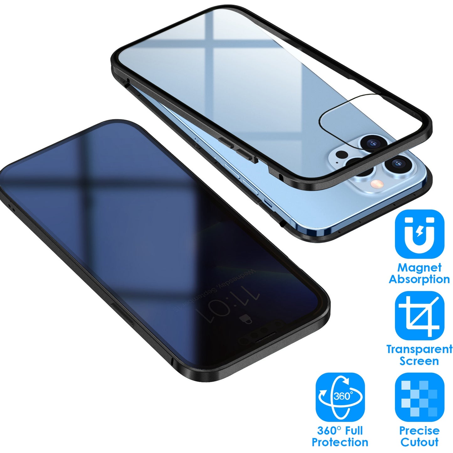 Privacy Magnetic Phone Case 360¡ Full Protection Anti Spy Phone Cover Double Sided Tempered Glass Magnet Absorption Fit for IOS Phone 13 Pro