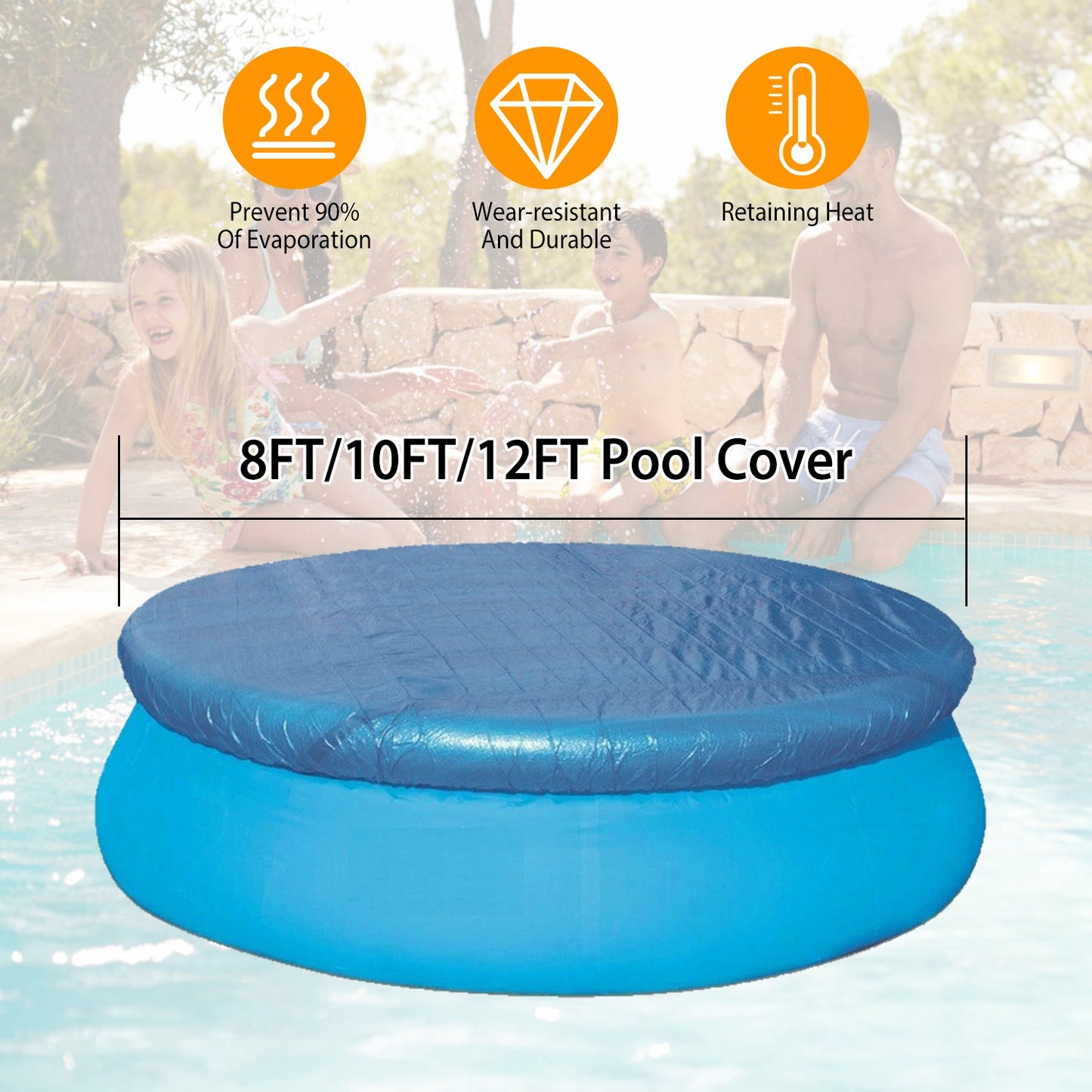 8ft Swimming Pool Round Cover Protector Dustproof Waterproof Paddling Pool Cover