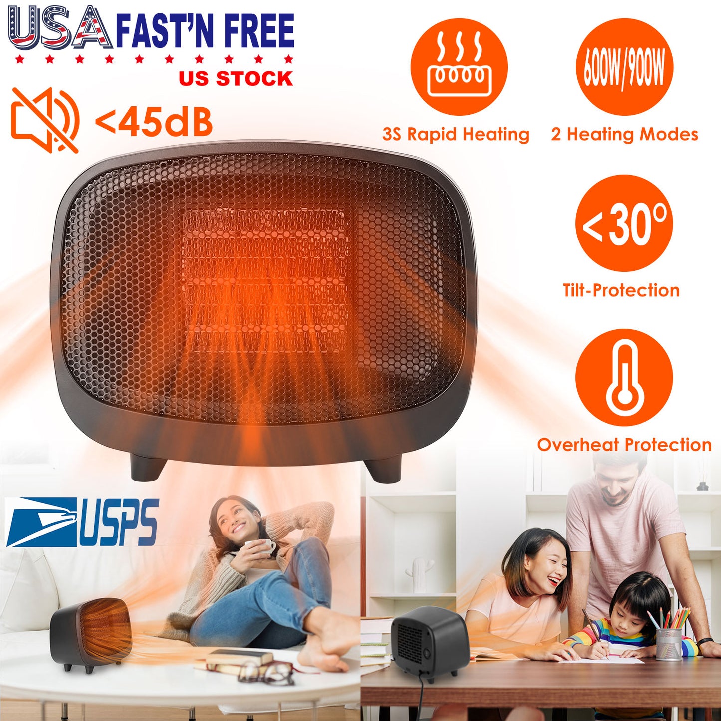 Small Electric Space Heater Portable Mini PTC Ceramic Space Heater Fan w/ Tip-Over and Overheat Protection for Bedroom Office Desk Indoor Use