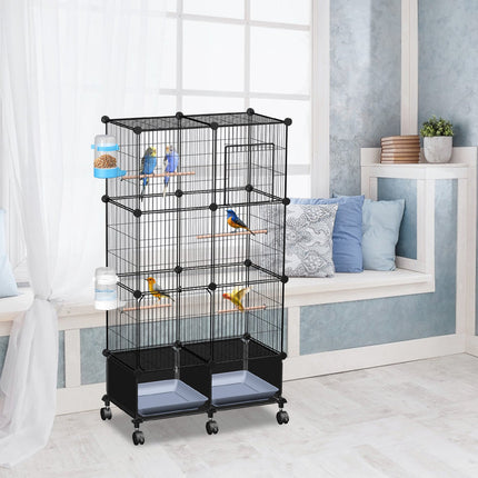 46-Inch Bird Cage with Wooden Perches and Lockable Wheels