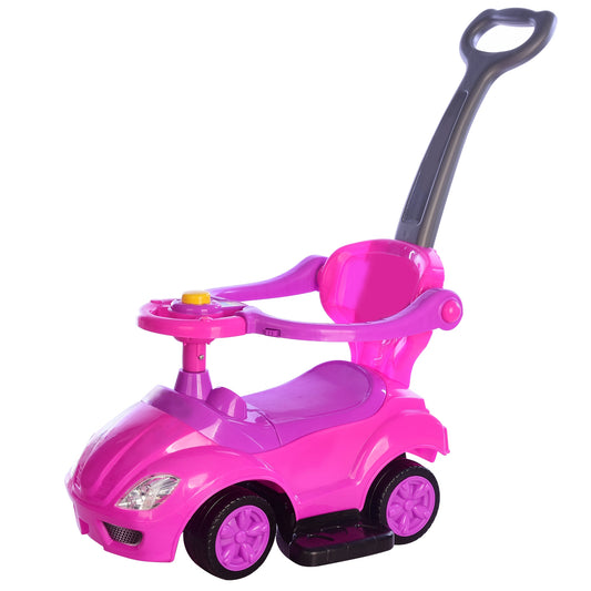 Ride on Push Car 4-Wheel Children Sliding Push Car W/ Colorful Flashing Light Music Handrail Guardrail Push Rod