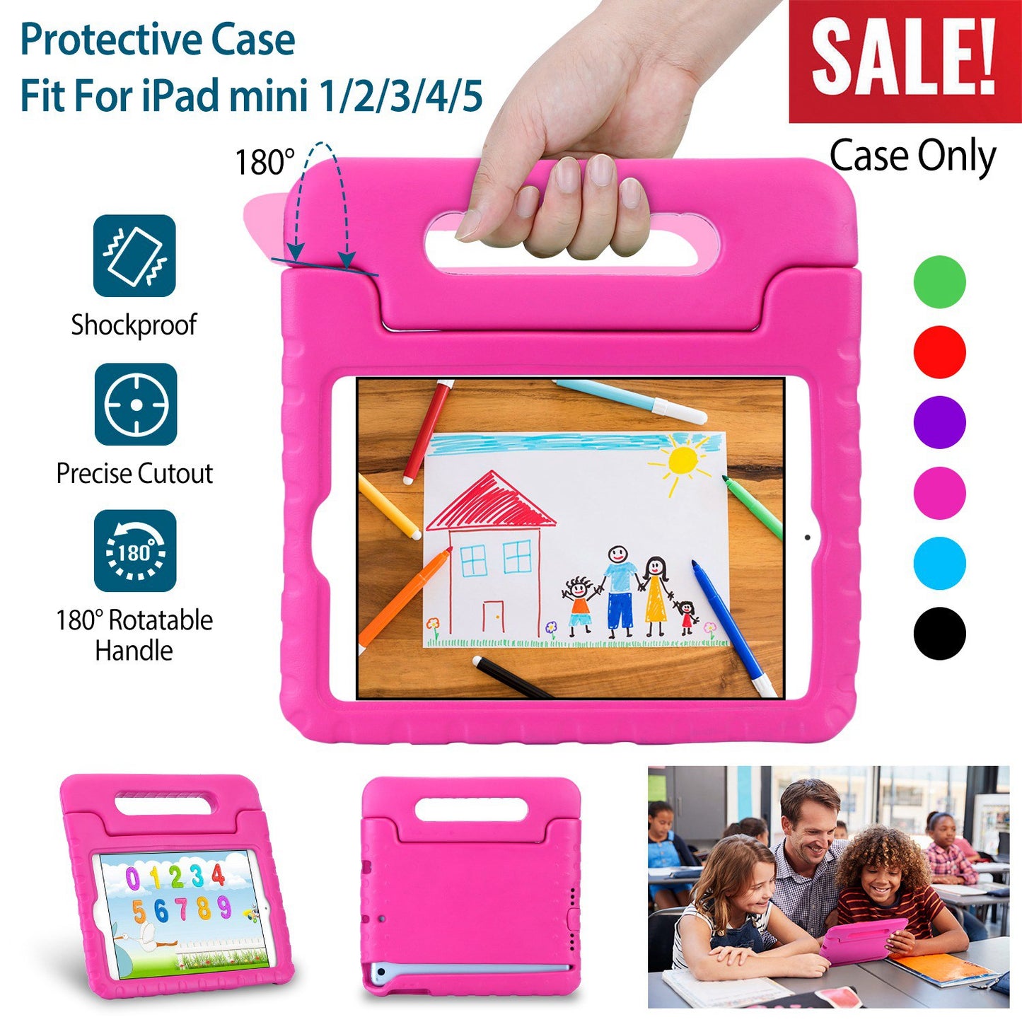 Protective Case Fit For iPad Mini 1 2 3 4 5 Shockproof Hard Kid Tablet PC Protection Cover W/ Foldable Handle