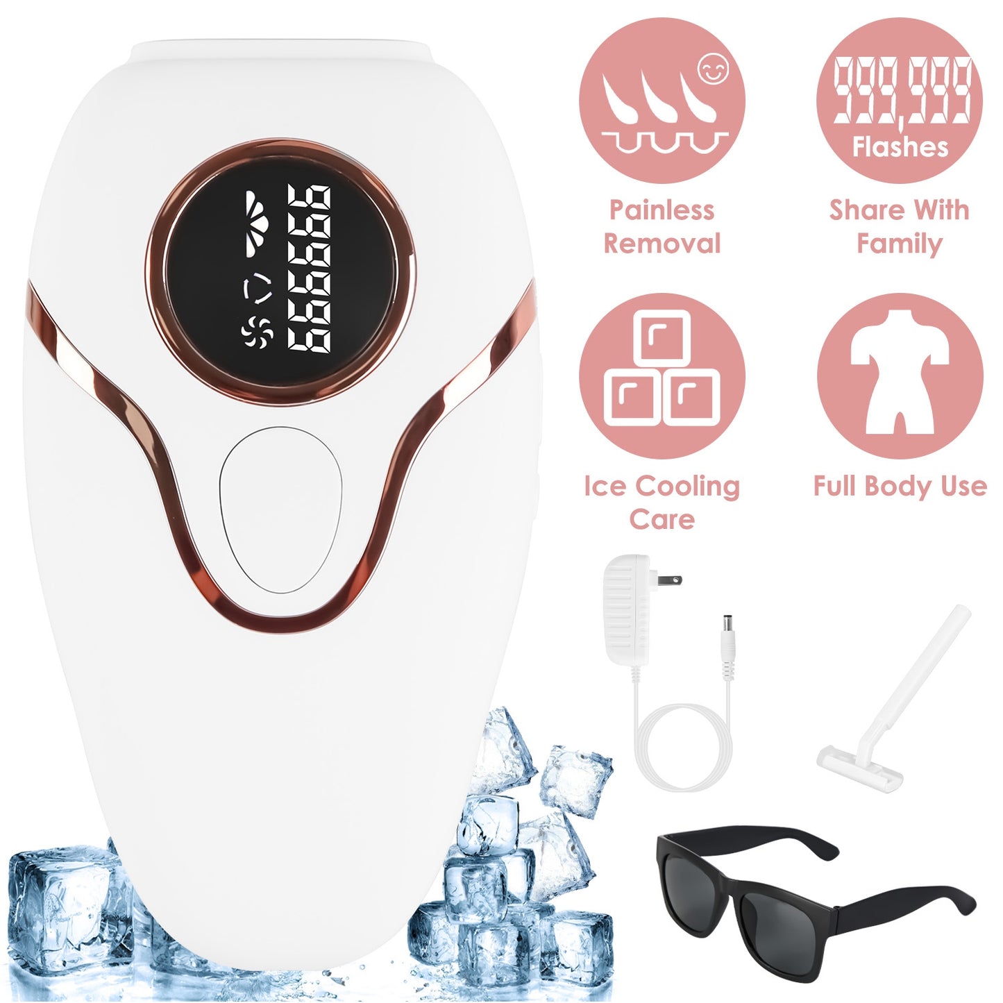 IPL Laser Hair Removal For Woman Man Painless 999999 Flashes Permanent Hair Remover with Ice Cooling System Home Use Lasting Hair Reduction for Armpit