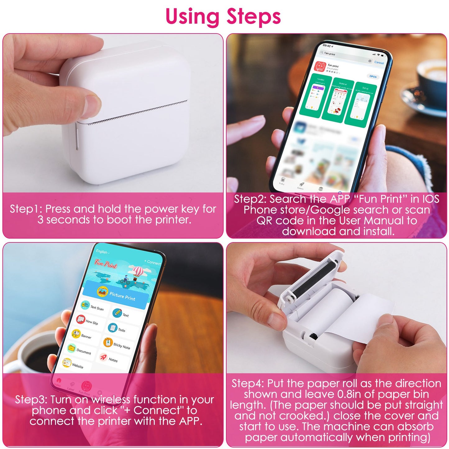 Pocket Wireless Thermal Printer Portable Mini Sticker Maker Machine Rechargeable Inkless Photo PrinterÊfor Printing Label Journal Study Notes Memo Pho