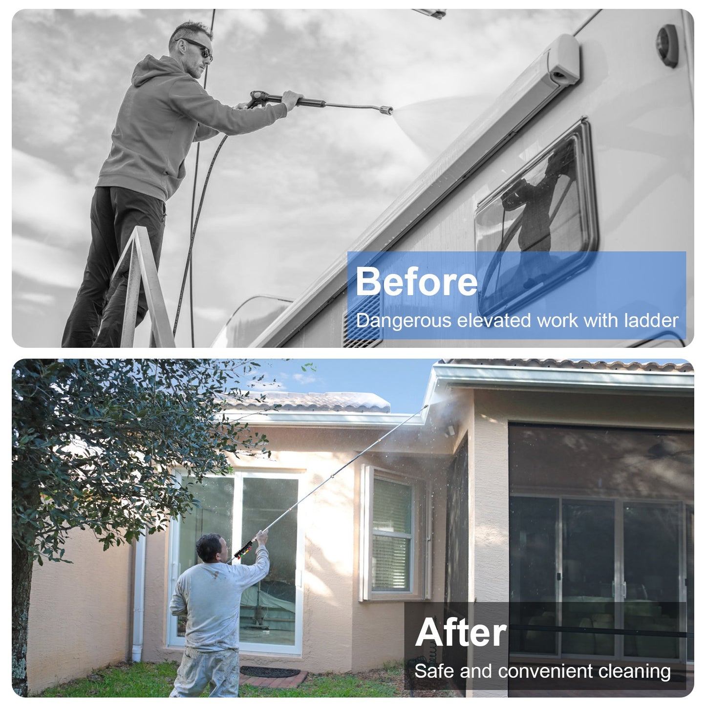 7.54FT Pressure Washer Extension Wand With 1/4" Quick Connect 4000 PSI Pressure 3 Curved Wands 6 Spray Nozzles For Deck Roof Yard Window Wall Fence Cl