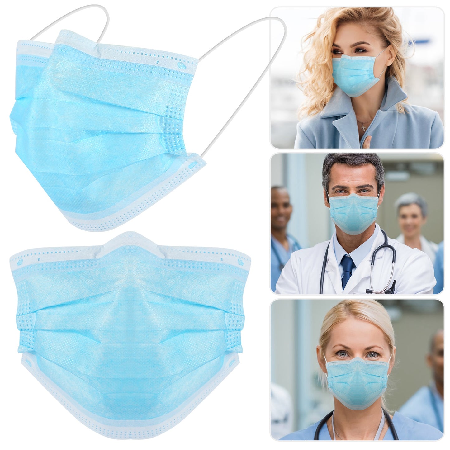 50Pcs 3-Layers Disposable Face Masks Elastic Earloop 95% Melt-Blown Filter Sanitary Face Mask