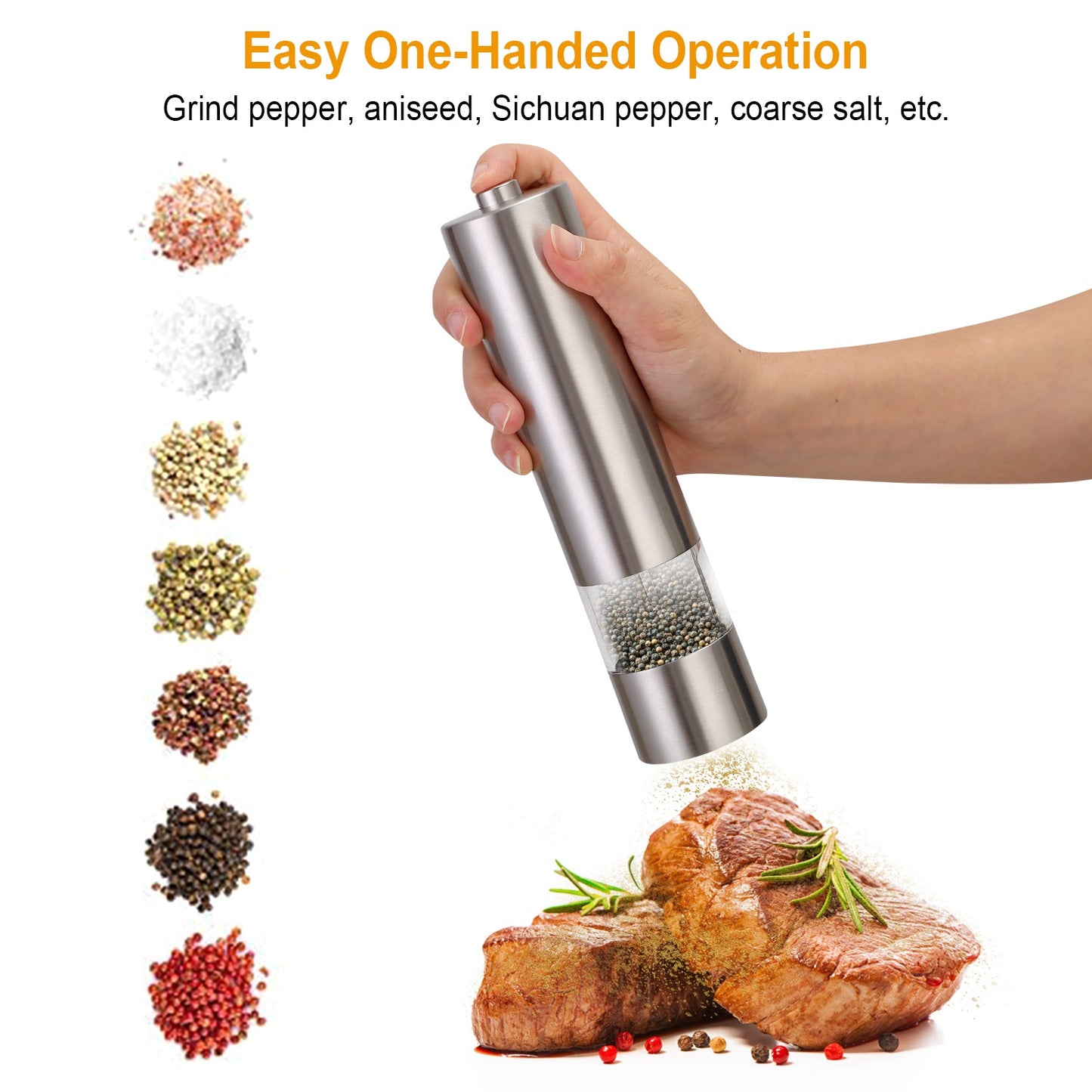 Electric Salt Pepper Grinder with Light Adjustable Coarseness Stainless Steel Salt Pepper Shaker Battery Operated Pepper Grinder Mill Easy Refill and