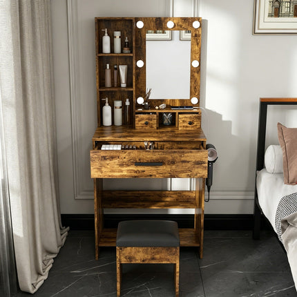 Vanity Desk Set with LED Lighted Mirror & Padded Stool
