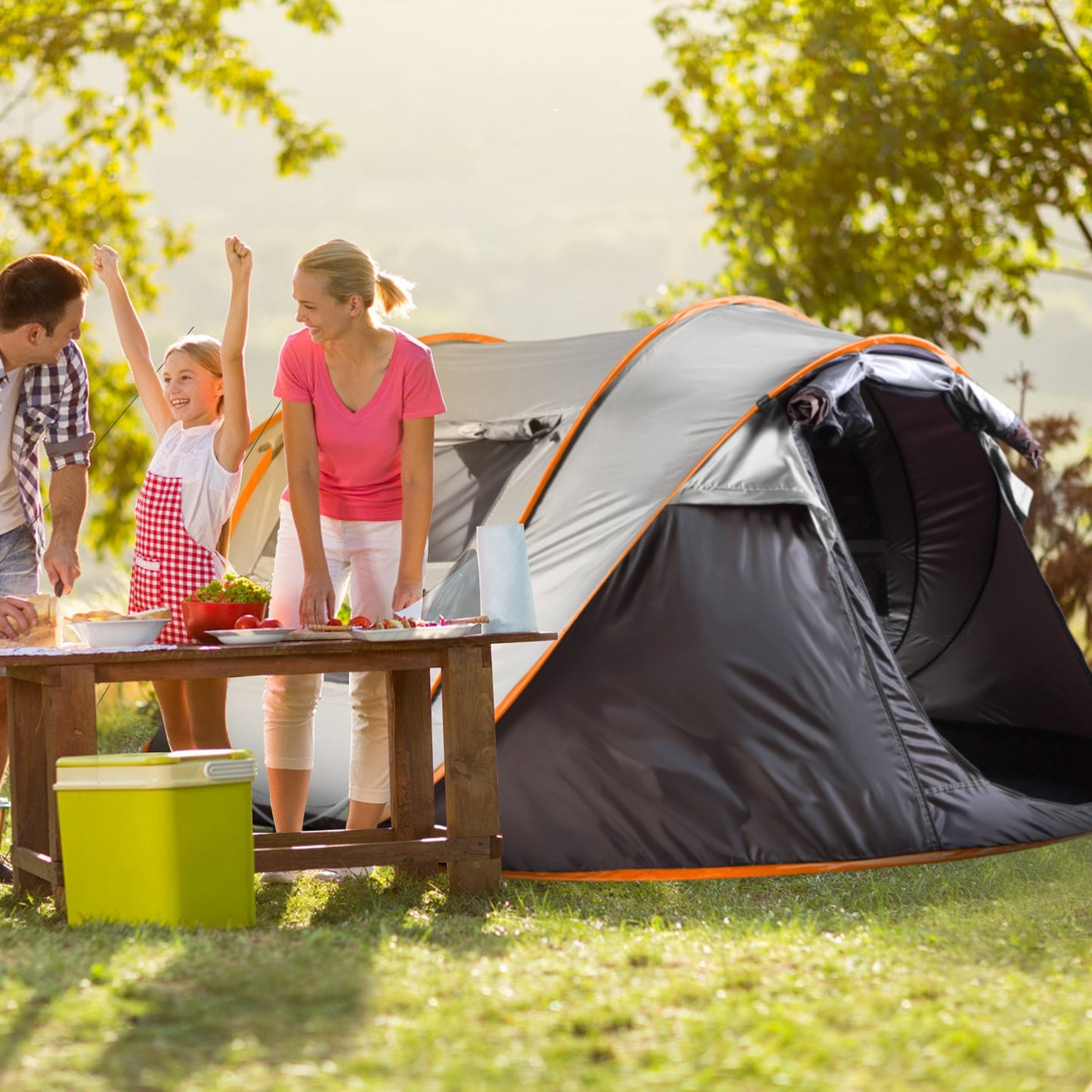 5-8 Person Pop Up Tent Automatic Setup Camping Tent Waterproof InstantÊSetup Tent with 4 Tent Poles 2 Mosquito Net Windows Carrying Bag for Hiking Cli