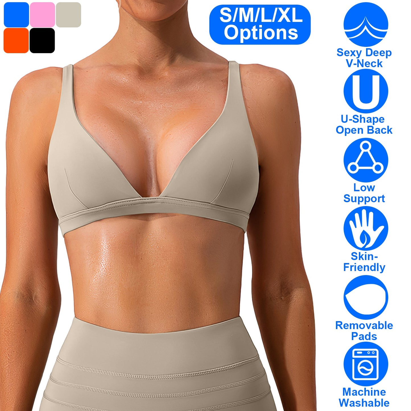 Women Deep V-Neck Sports Bras U-Shaped Back Sport Bras Padded StrappyÊCrop Open Back Low Impact Bras SexyÊFitnessÊTank Tops with Removable Pads for Gy
