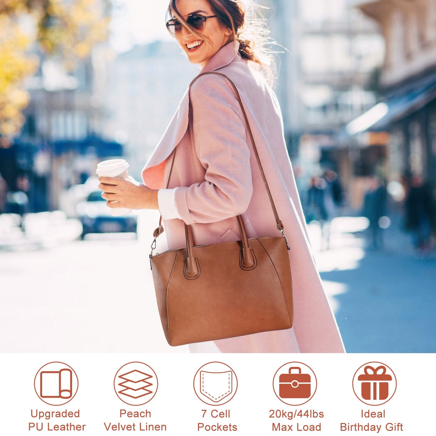 WomenÕs Soft Leather Handbag Tote Bags Large Shoulder Crossbody Bag 7 Cells Zipper Purse Handle Bag Phone Book Cosmetic Case for Office Lady Student