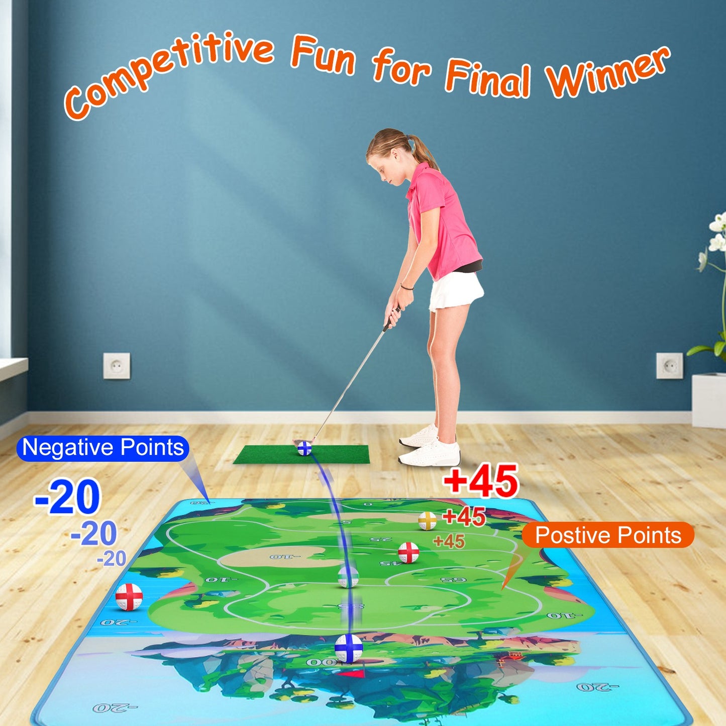 Casual Golf Game Set Indoor Outdoor Golf Pratice Mat Chipping Green Golf Yard Games for Kids Adults with 20 Sticky Golf Balls Storage Bag