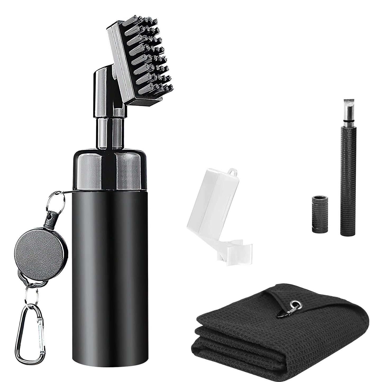 3 In 1 Golf Club Cleaning Kit Golf Club Cleaner Brush with 5Oz Water Bottle Retractable Clip Groove Sharpener Golf Towel Gift for Golfers