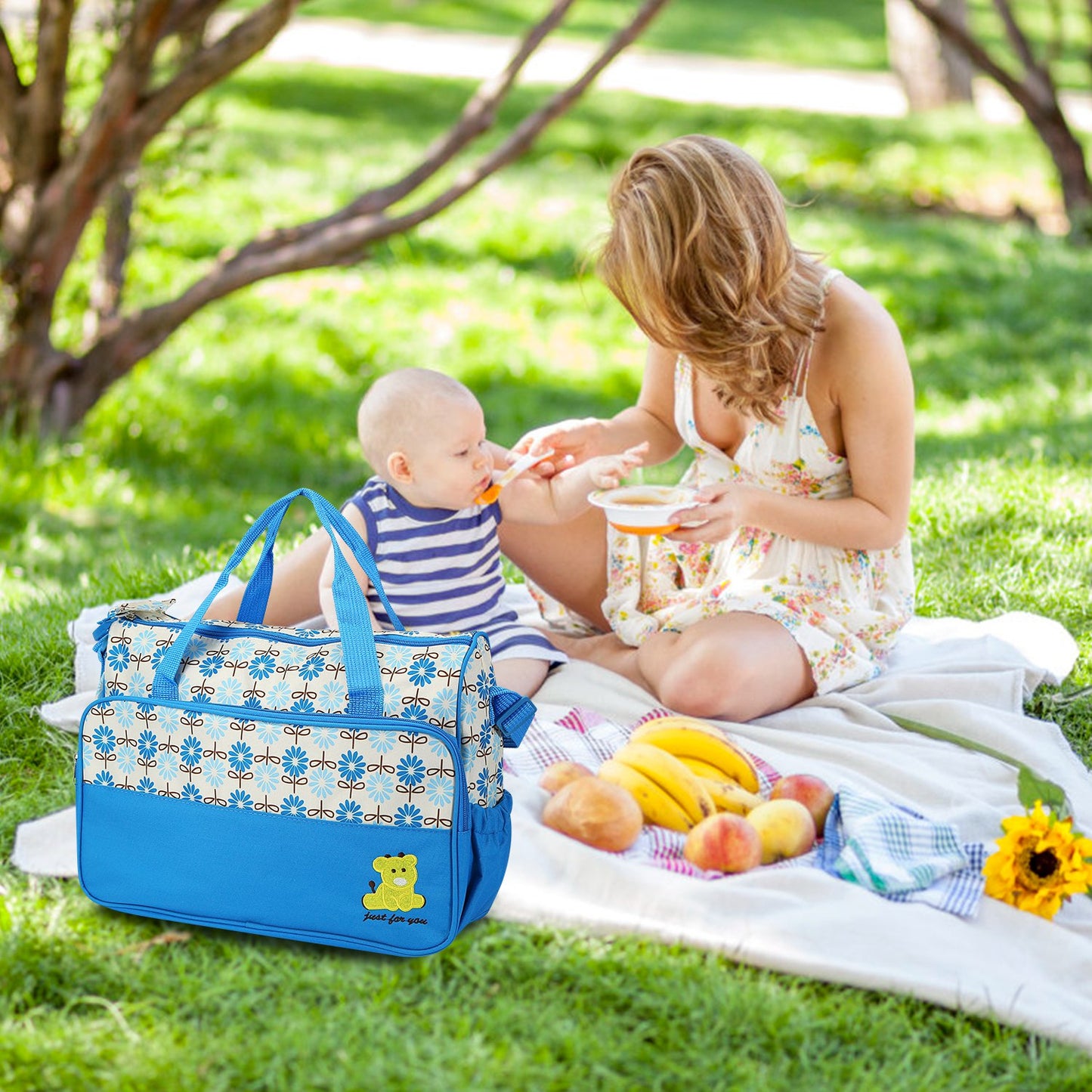 5PCS Baby Nappy Diaper Bags Set Mummy Diaper Shoulder Bags w/ Nappy Changing Pad Insulated Pockets Travel Tote Bags For Mom Dad