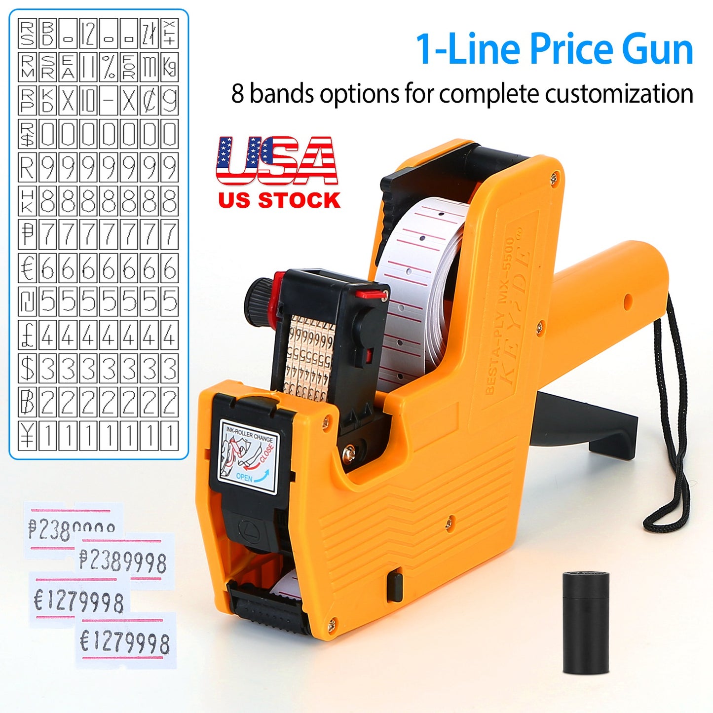 8 Digits Price Numerical Tag Gun Price Label Marker Tagger MX-5500 w/ Sticker Labels Refill Ink for Office Supermarket Retail Shop Grocery Store