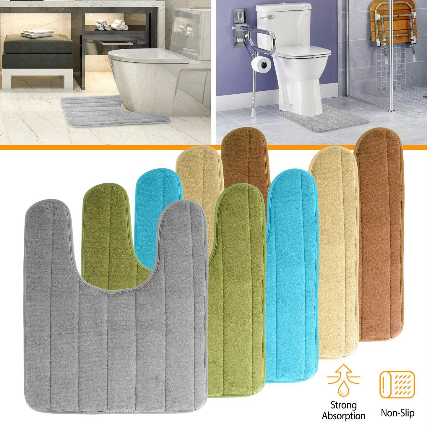 U Shaped Bathroom Rugs Contour Non-slip Toilet Mat Absorbent Cozy Velvet Floor Mat 23.62 x 19.69in