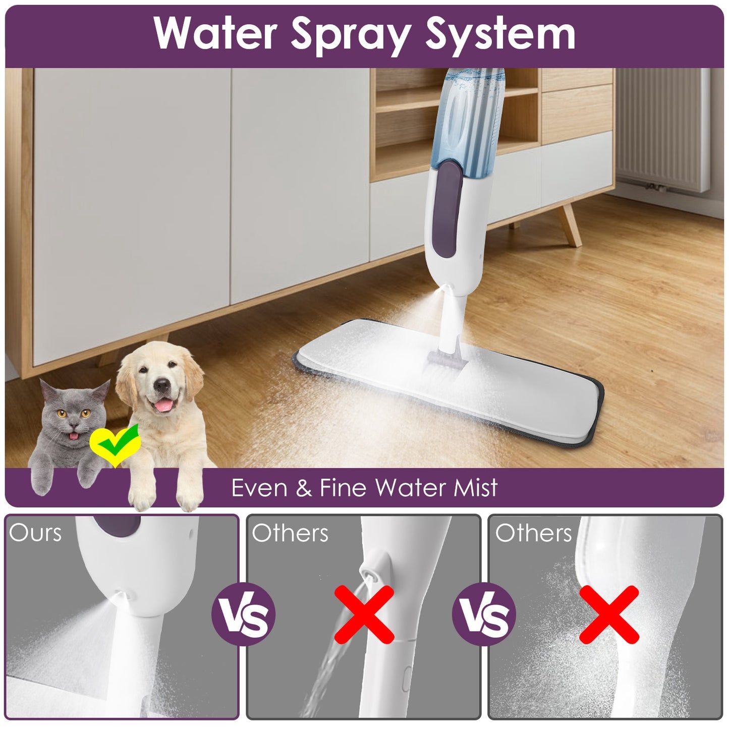 Spray Mop With 3 Machine Washable Microfiber Pads 12OZ Refillable Water Bottle Wet Dry Use Microfiber Mop For Hardwood Ceramic Tiles Laminate Floor Cl