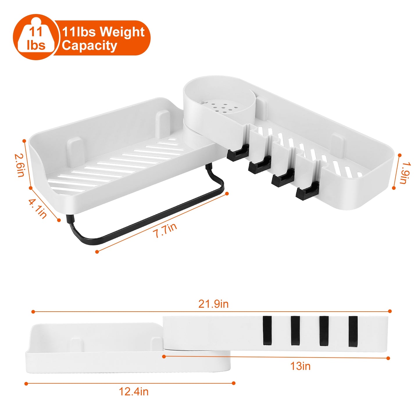 180¡ Rotatable Bathroom Corner Caddy Shelf No Drilling Wall-Mounted Storage Rack for Toiletries
