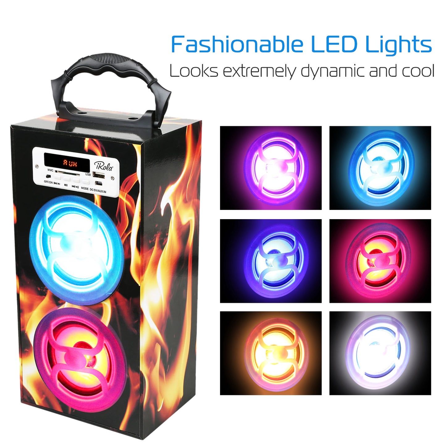 iRola Wireless Speaker 10W Powerful Subwoofer Wooden Loudspeaker FM AUX MMC for iPhone X Samsung S9 Tablet PC