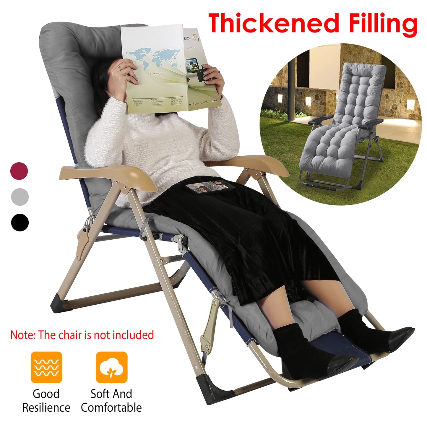 71x22in Chaise Lounger Cushion Recliner Rocking Chair Sofa Mat Deck Chair Cushion