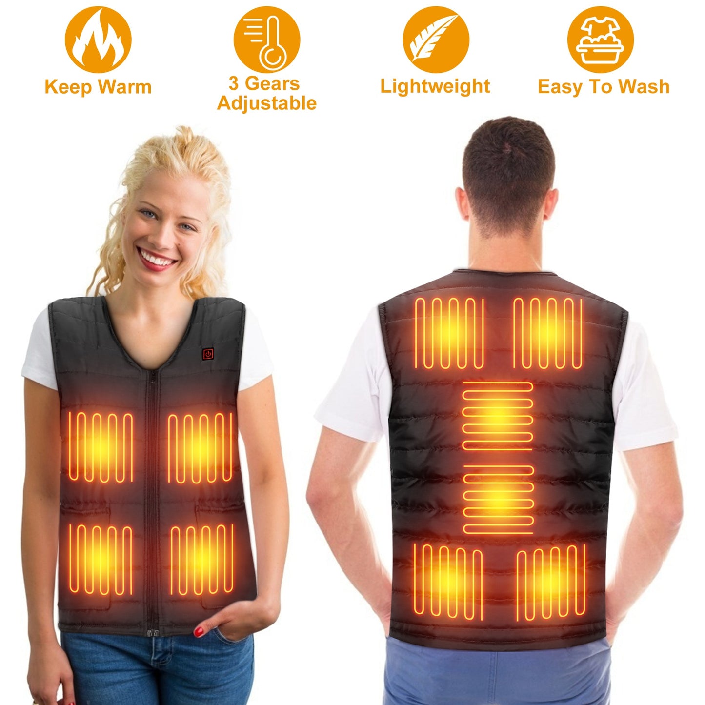 Heat Jacket Vest 3 Heating Gear Adjustable USB Heated Vest Warm Heat Coat Vest with 10 Heating Pads For Men Women Winter Outdoor Activity