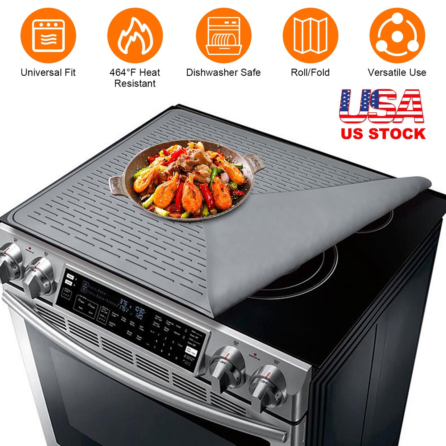 27.95x19.69in Electric Stove Cover Silicone Stove Mat Glass Stove Top Protector 464 Heat Resistant Dishwasher Safe Waterproof