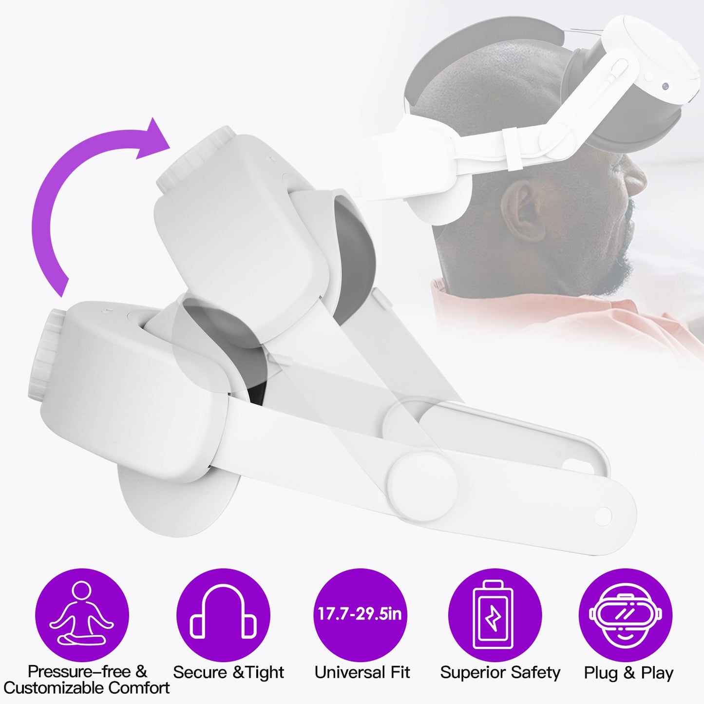 Adjustable Head Strap Compatible with Oculus/Meta Quest 3 VR Accessories Charging Headband Pressure-free Elite Strap with 6000mAh Rechargeable Battery