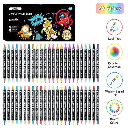 Dual Tip Acrylic Paint Markers Set - Water-Based & Quick-Dry