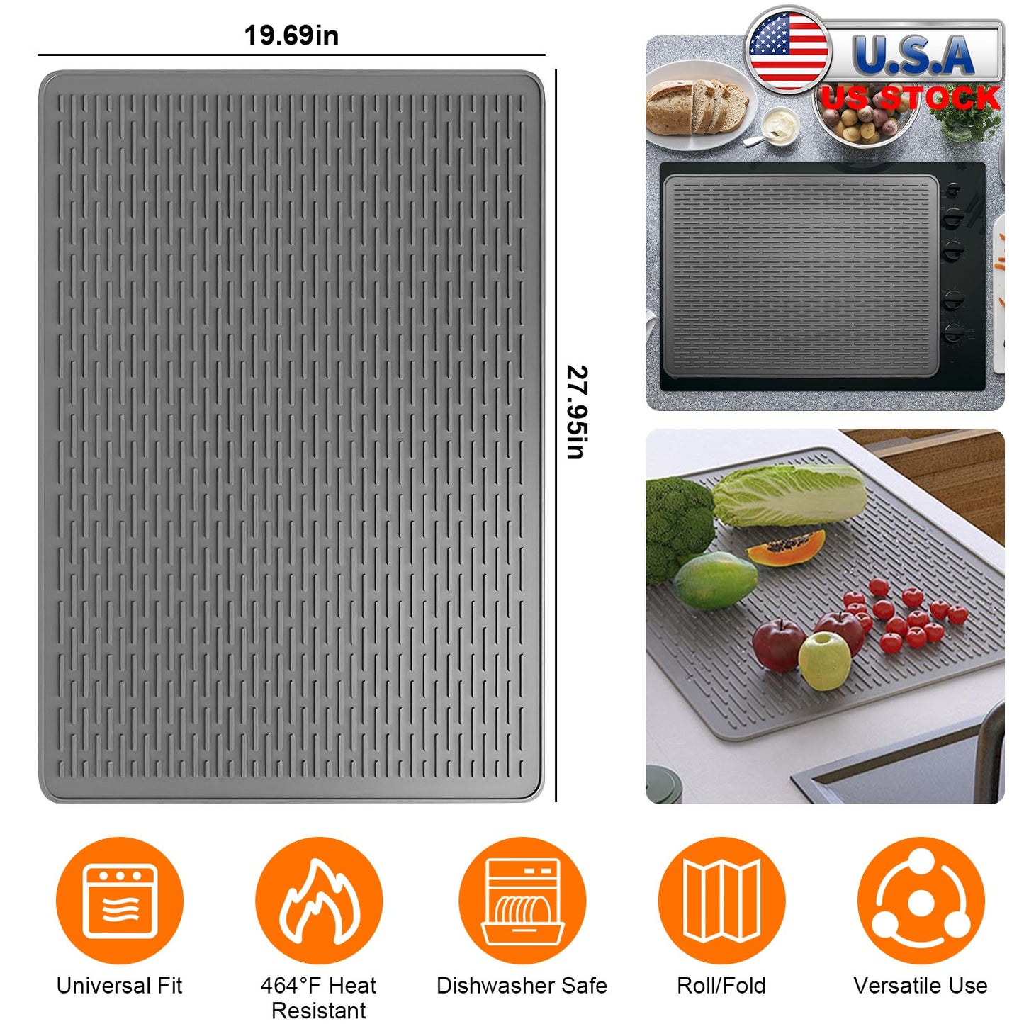 27.95x19.69in Electric Stove Cover Silicone Stove Mat Glass Stove Top Protector 464 Heat Resistant Dishwasher Safe Waterproof