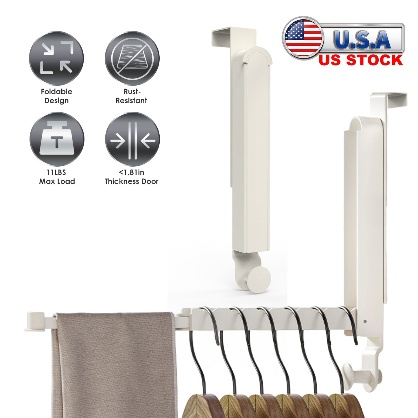 2Pcs Over The Door Hanger Hooks For Clothes Foldable Clothes Drying Rack For Laundry Coats Towels Portable Clothing Hanger Hook For 1.81In Thickness D